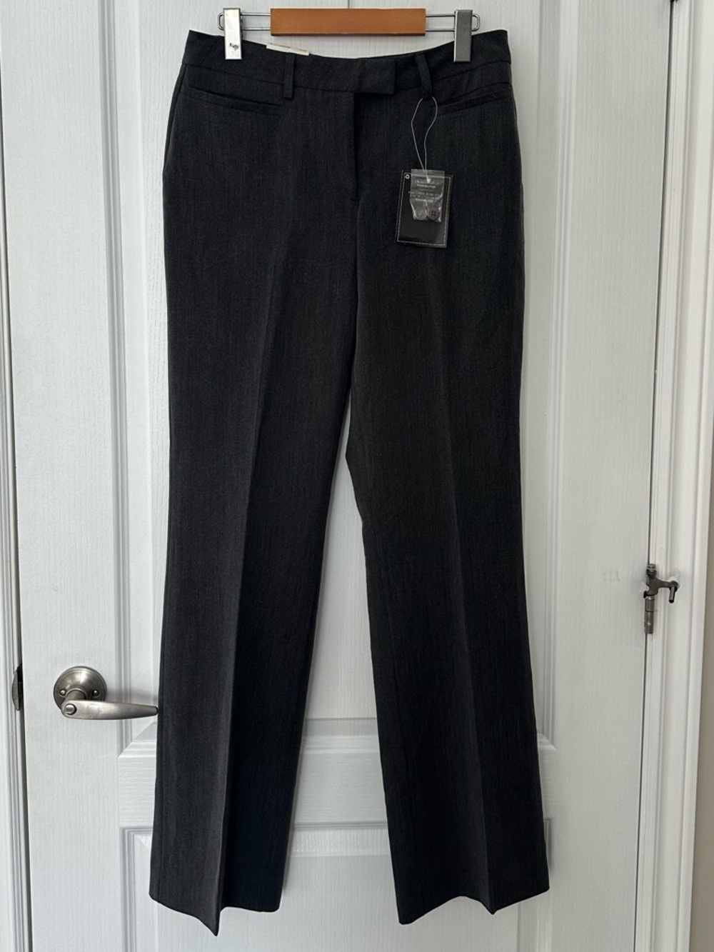 NWT Dream Fit Body Shaper Women Straight Leg Dress Pants Charcoal Grey Academia